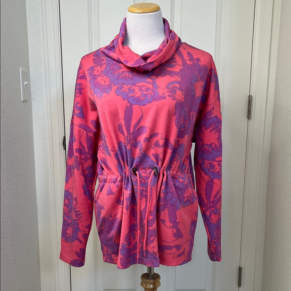 LuLaRoe Teresa Pink Purple Floral Cowl Neck Pullover Large 12-14